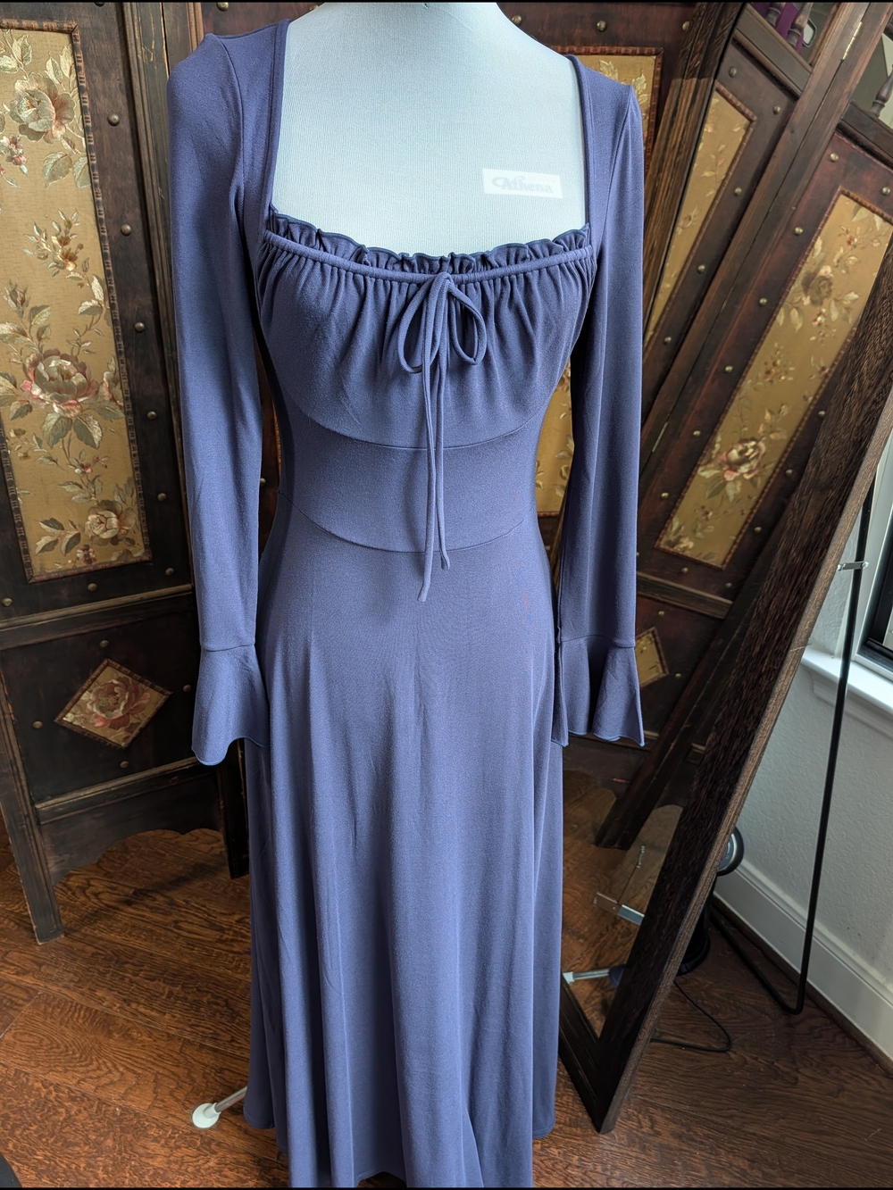 Cupshe NWT Dusty Lavender Long Bell Sleeve Maxi Dress Scoop Tie Size Medium M